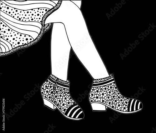 Hand drawn outline ornamental high heel shoe illustration