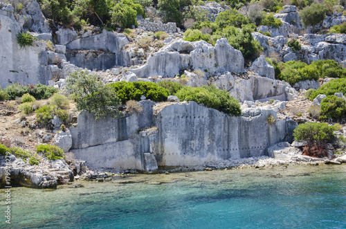 Ancient city of Simena, sunken cty of Kekova, Lycian coast, Lycia, Mediterranean © barkn