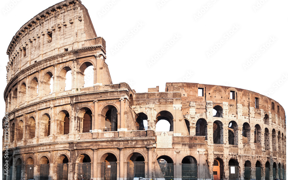 Close up of Colosseum isolated on white in Rome, Italy