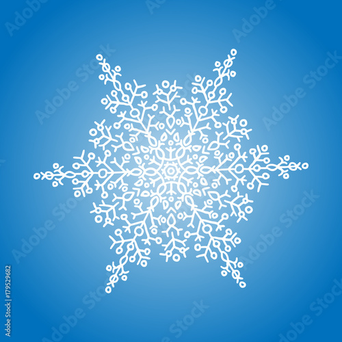 Winter white snowflake on blue background. Christmas element. Vector illustration.