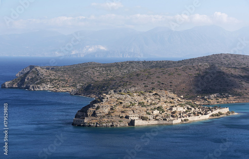 Fototapeta Naklejka Na Ścianę i Meble -  Overview of Spinalonga Island the historic leper colony and Venetian fortress. Lasithi, Crete Greece. October 2017