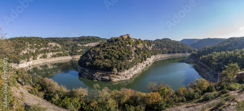 View of river Ter bend and a Benedictine monastery of Sant Pere de Casserres
