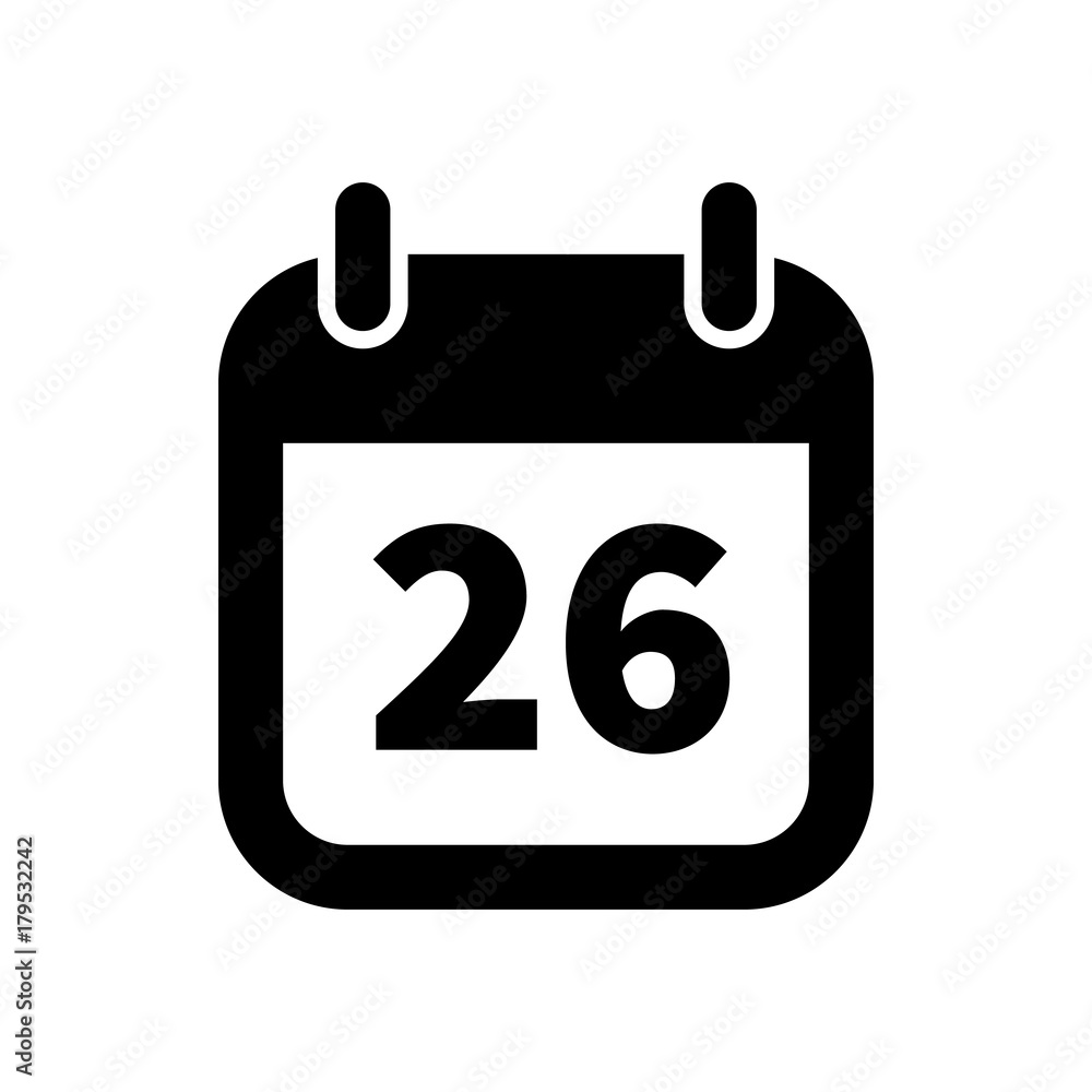 Simple black calendar icon with 26 date isolated on white Simple black calendar icon with 26 date isolated on white