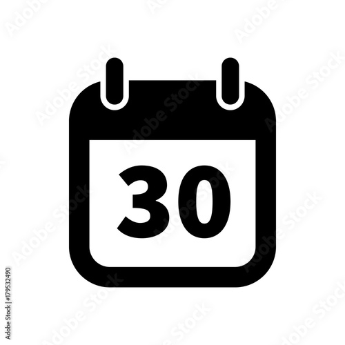 Simple black calendar icon with 30 date isolated on white