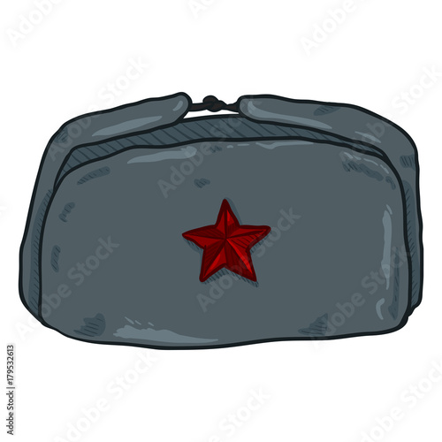 Vector Cartoon USSR Military Hat with Red Star Badge.