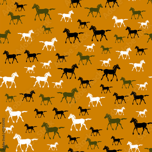 Colored Running Horse Seamless Pattern