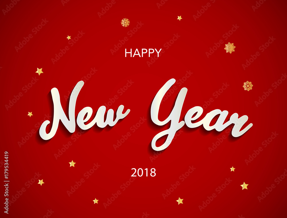 Happy New Year 2018. background with gold snowflakes