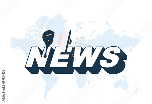 Breaking news with loudspeaker and world map on white background. Flat vector illustration EPS10