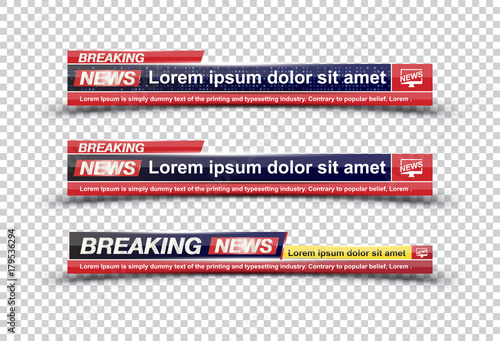 Breaking News template title on transparent backdrop for screen TV channel. Flat vector illustration EPS10