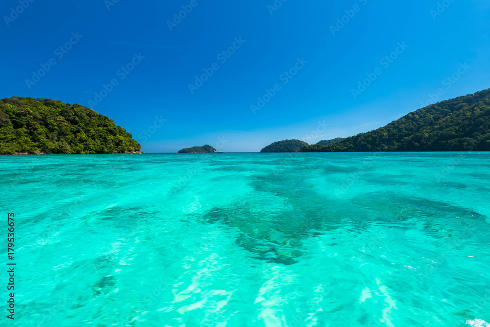 Wonderful turqoise water surface at Andaman sea, Beautiful sea water surface at Surin Island, Thailand
