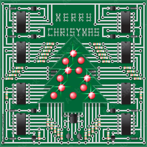 The electronic board in the form of a Christmas tree. Vector illustration.