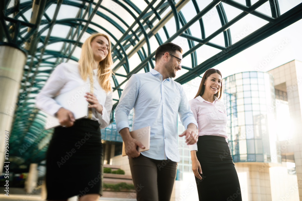 Picture of young attractive business partners standing Picture of young attractive business partners standing