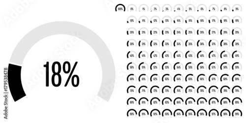 Set of circular sector percentage diagrams from 0 to 100 ready-to-use for web design, user interface (UI) or infographic - indicator with black