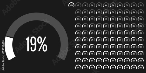 Set of circular sector percentage diagrams from 0 to 100 ready-to-use for web design, user interface (UI) or infographic - indicator with white
