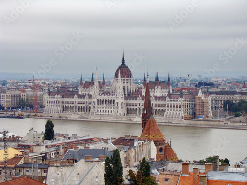 Views of Budapest from height. Budapest on a cloudy day. Hungary	