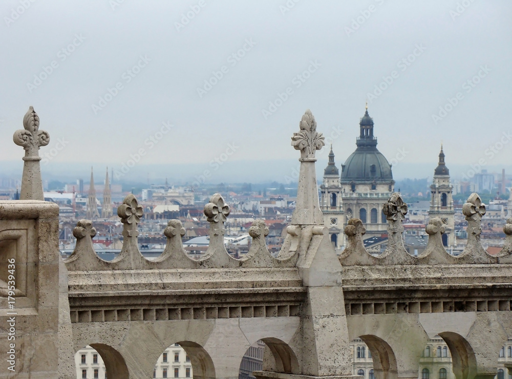 Obraz premium Views of Budapest from height. Budapest on a cloudy day. Hungary