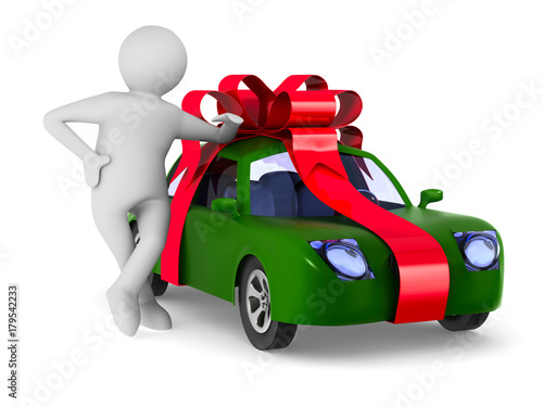 car in gift packing on whit...