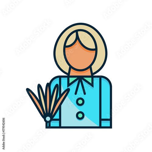 Housemaid flat color line icon. Abstract pictogram of female housekeeper. Vector illustration of housecleaner for graphic and web design. 