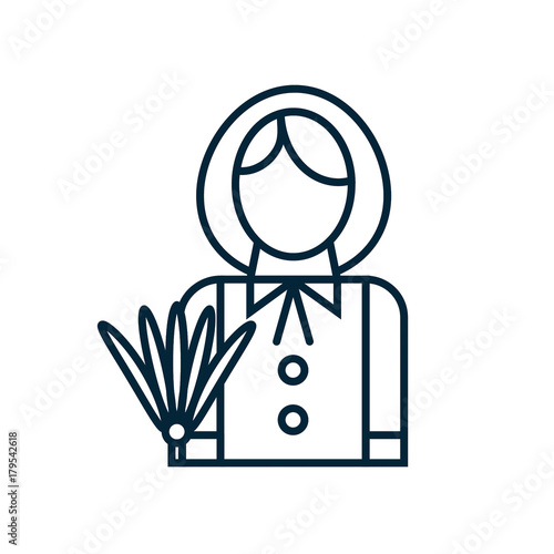 Housemaid line abstract icon. Chambermaid with duster cleaner linear illustration. Domestic female worker outline image.  