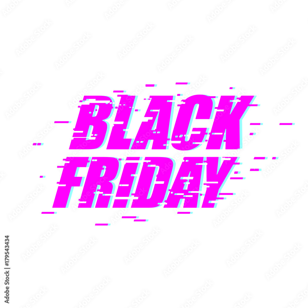 Black Friday Glitch effect emblem. website display online store. Day of sales. Vector illustration Black Friday Glitch effect emblem. website display online store. Day of sales. Vector illustration