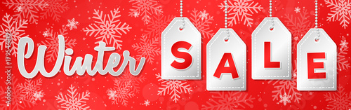Winter Sale - banner with glossy background with snowflakes. Vector.