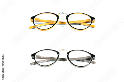 yellow and black spectacles isolated on white background. Glasses model. Fashion accessories collection.