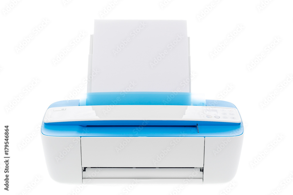 Impresora láser azul aislada sobre fondo blanco Impresora láser azul aislada sobre fondo blanco