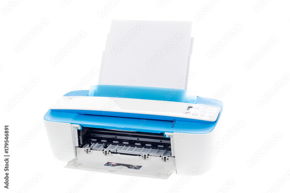 Impresora láser azul aislada sobre fondo blanco Impresora láser azul aislada sobre fondo blanco