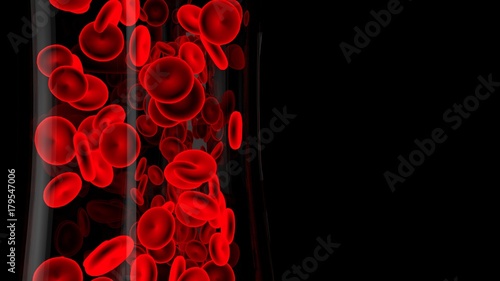 Red blood cell in transparent glass on black background.