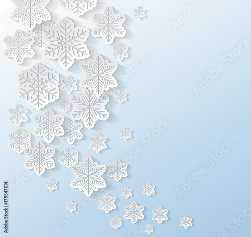 White paper snowflakes on blue background.Vector.