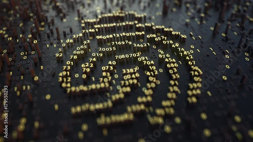 Fingerprint sign made of fluctuating golden numbers. Digital identity, electonic ID or personal data concepts photo