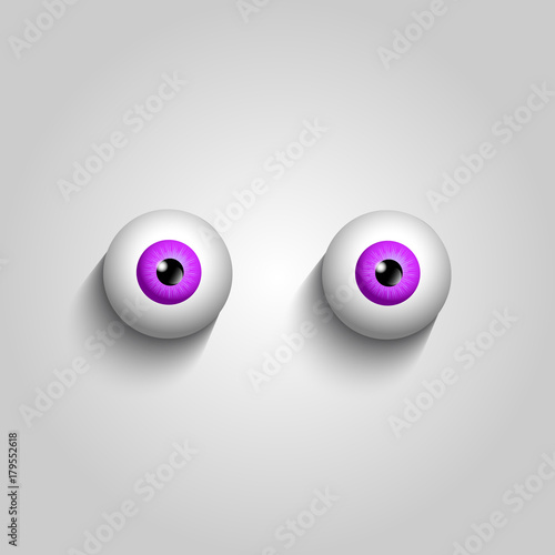 Pair of pink eyeballs isolated on white background. Vector illustration, clip art.