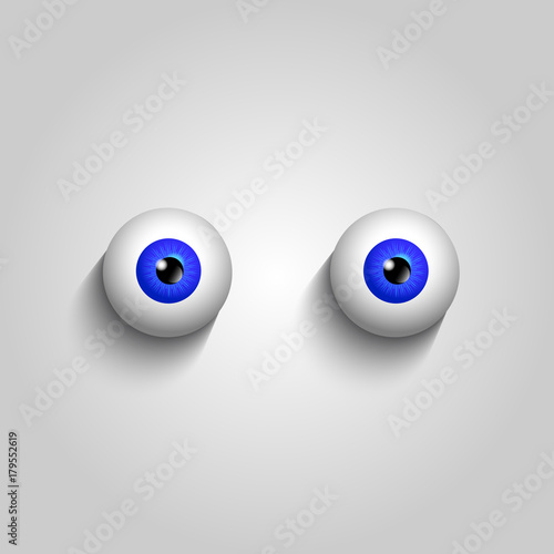Pair of blue eyeballs isolated on white background. Vector illustration, clip art.