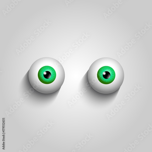 Pair of green eyeballs isolated on white background. Vector illustration, clip art.