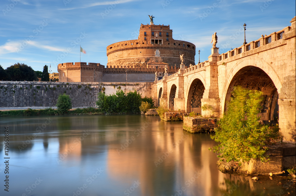 Saint Angelo Castle and bridge over the Tiber river in Rome