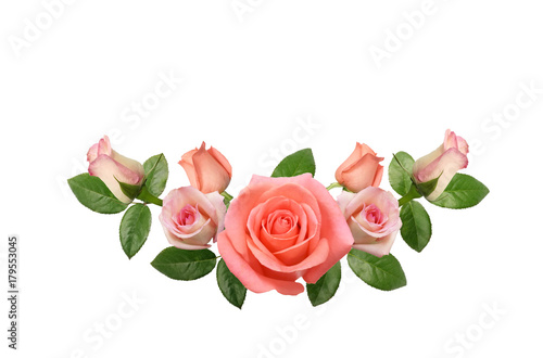 Pink rose flowers arrange on white background.Soft focus.Vintage tone picture. (Clipping path)