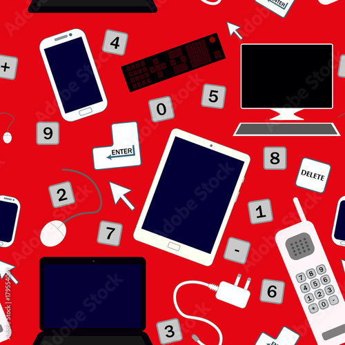Technologie Muster nahtlos auf rotem Hintergrund