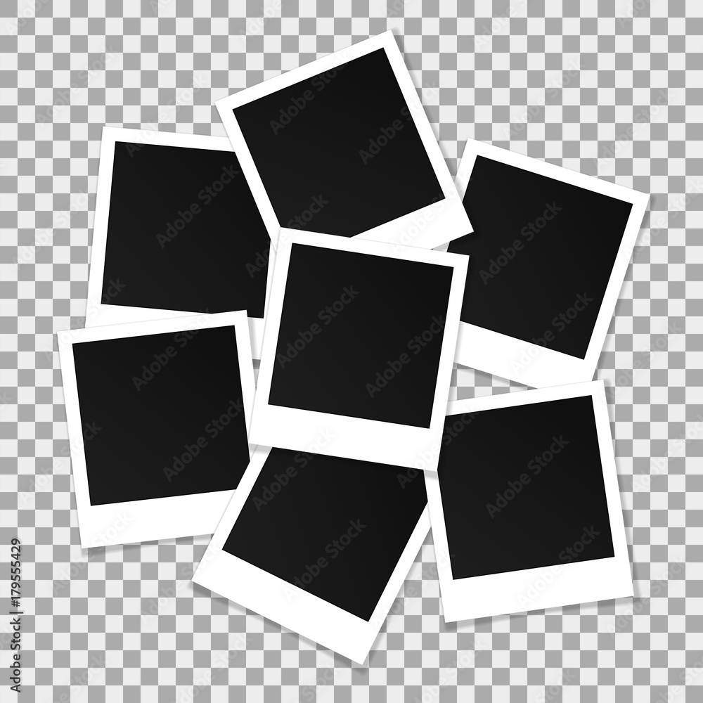 Set of square vector photo frames. Collage of realistic frames isolated on transparent background. Template design. Vector illustration - obrazy, fototapety, plakaty 