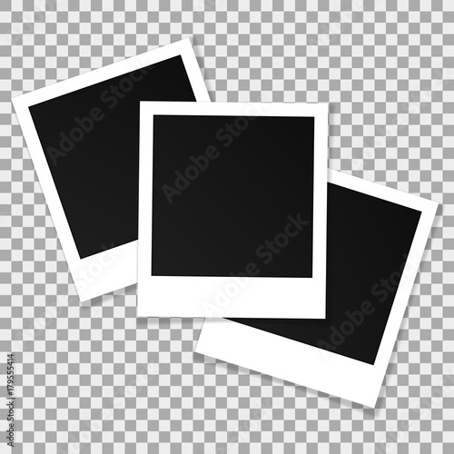 Set of square vector photo frames. Collage of realistic frames isolated on transparent background. Template design. Vector illustration