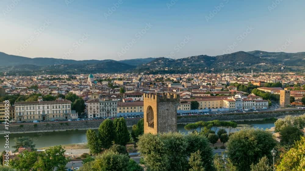 Beautiful landscape above timelapse, panorama on historical view of the Florence from Piazzale Michelangelo point. Italy. Beautiful landscape above timelapse, panorama on historical view of the Florence from Piazzale Michelangelo point. Italy.