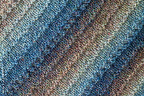 Close-up of knitted fabric. Wool yarn