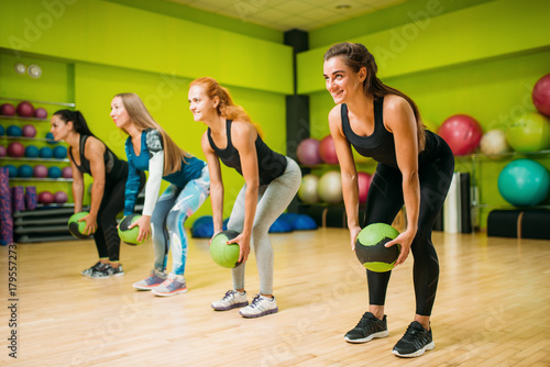 Women group with balls, fitness workout