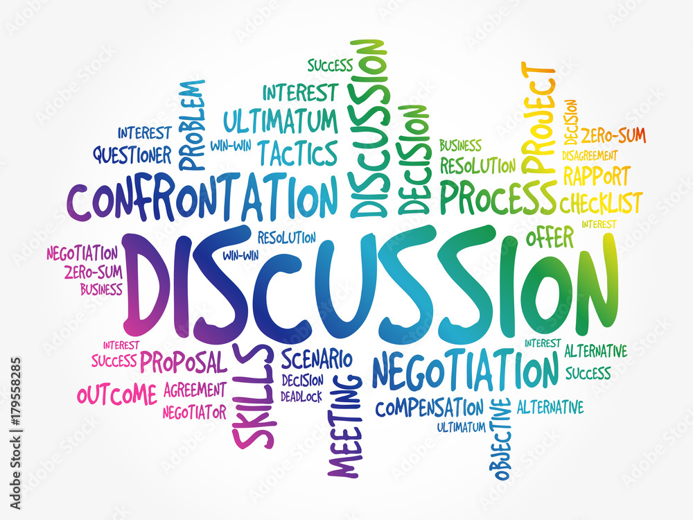 DISCUSSION words cloud business concept, presentation background Stock
