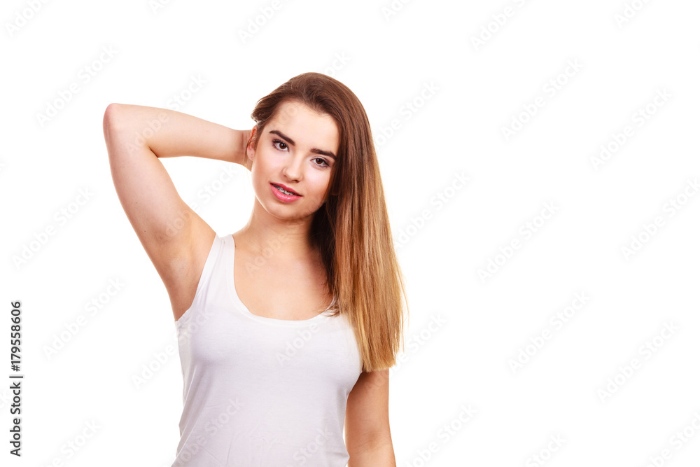 Portrait of young teenager woman with long brown hair Portrait of young teenager woman with long brown hair