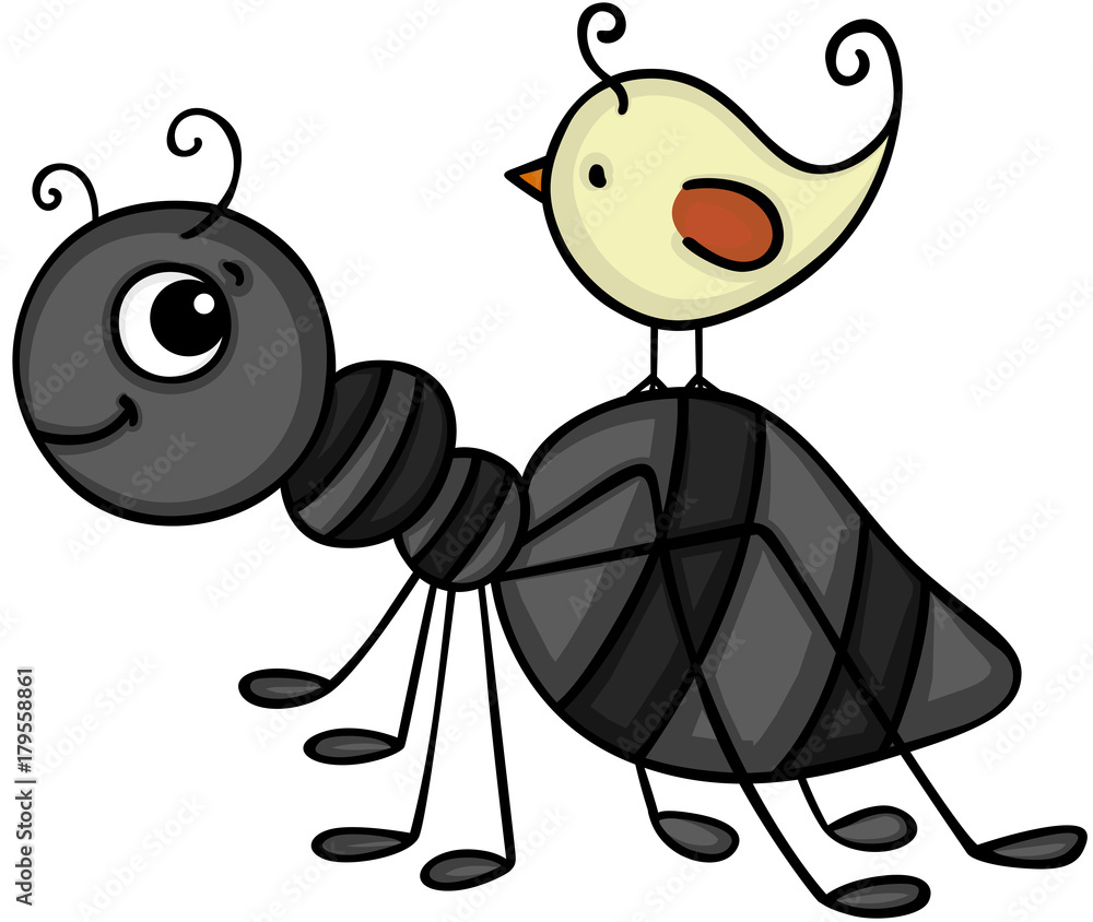 Obraz premium Happy ant with little bird