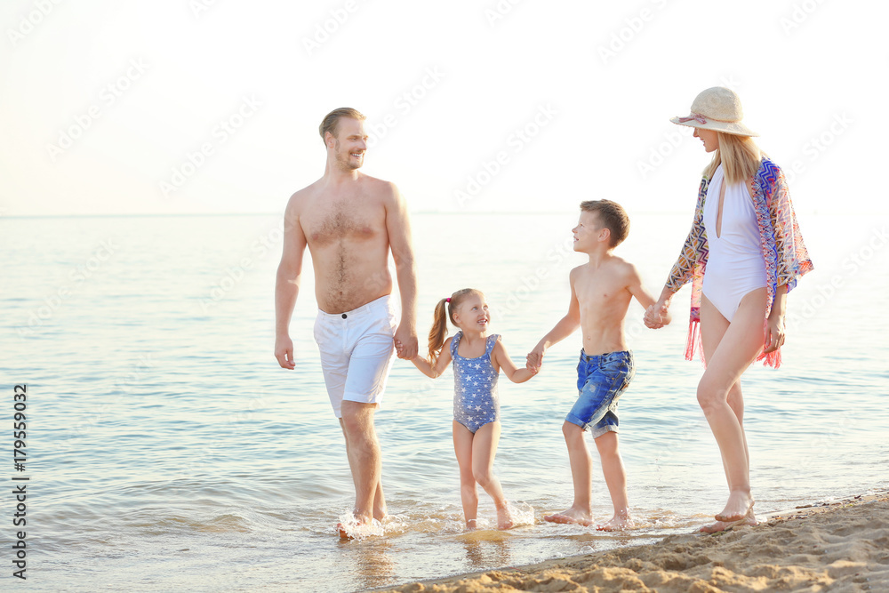 Happy family resting at sea resort Happy family resting at sea resort