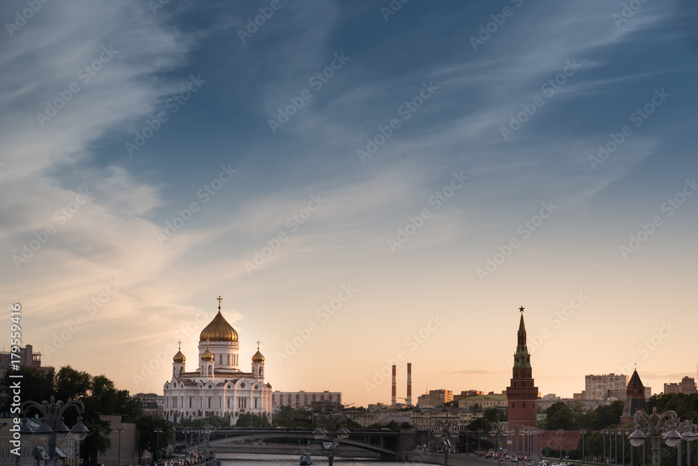 Sunset view of Cathedral of Christ the Savior in Moscow, Russia.