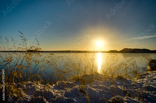 Iceland Christmas Landscape mountains sunlight water frozen refl