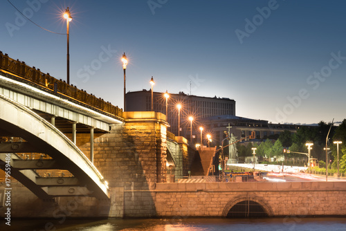 View in the evening of Big Stone Bridge near the Moscow kremlin and the red square