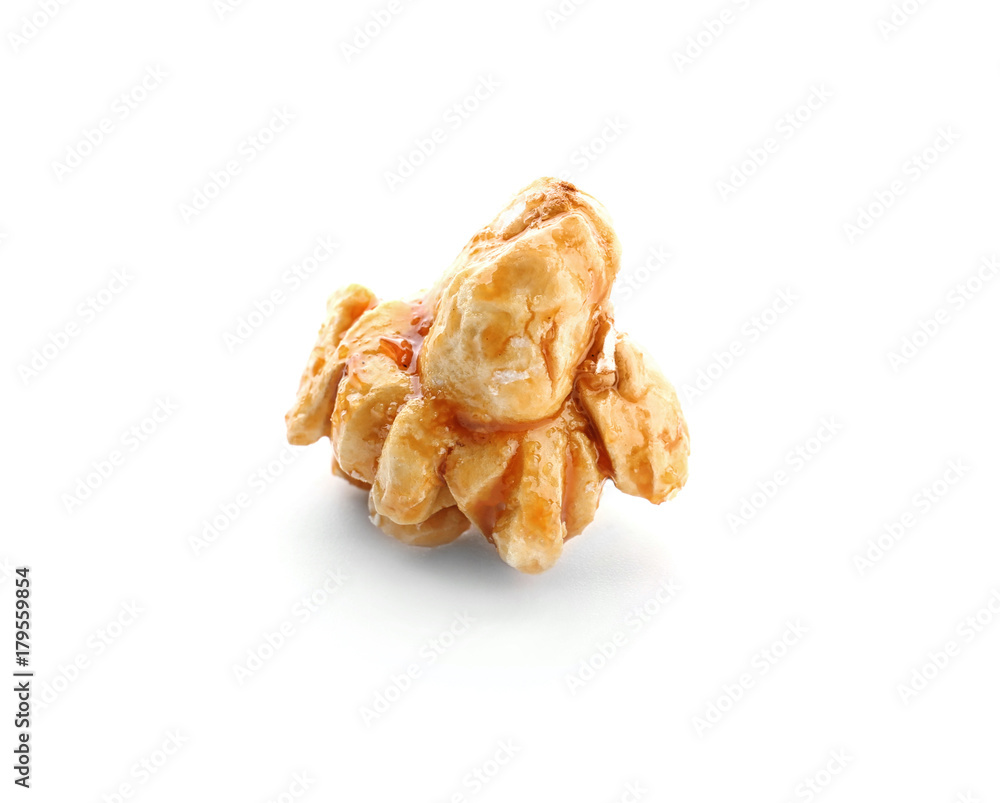 Tasty caramel popcorn on white background Tasty caramel popcorn on white background
